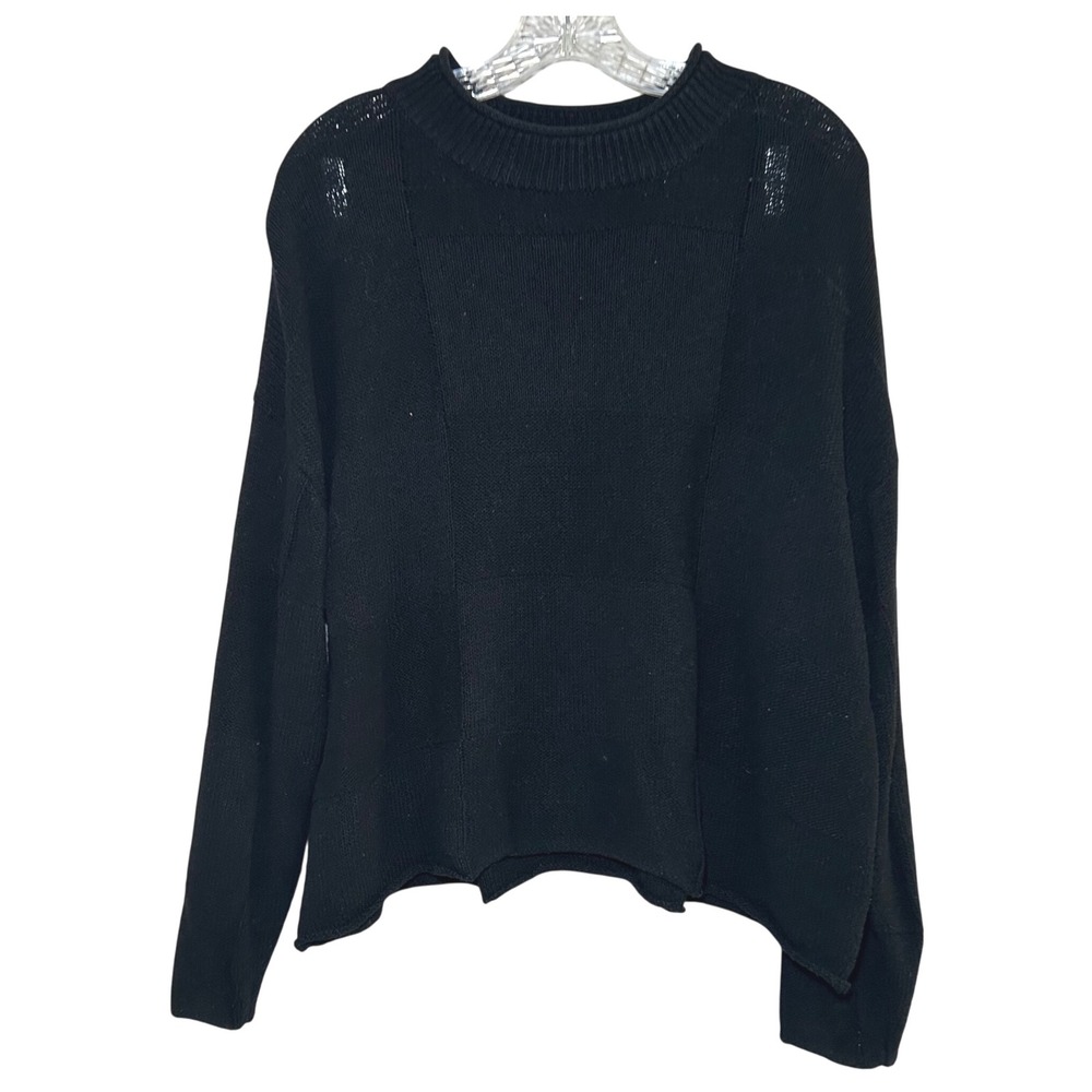 FP Beach Free People Black Cotton Knit Pullover‎ Sweater Minimalist lounge cozy